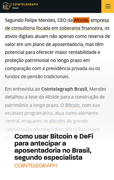 Cointelegraph: Como usar Bitcoin e DeFi para antecipar a aposentadoria no Brasil, segundo especialista