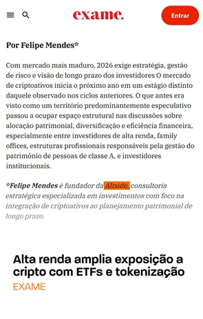 Exame: Alta renda amplia exposição a cripto com ETFs e tokenização